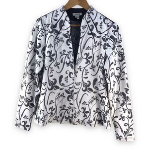 Ravel Women's M Full Zip Casual Jacket‎ Black And White Paisley Fleure De Lis